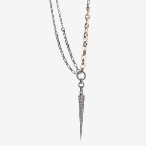 Single Spike Adjustable Necklace in Dual Tone Gunmetal