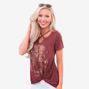 Women's Foil Guitar Silhouette Side Knot Tee