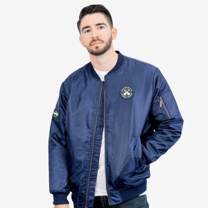 Cross Guitars Quilted Bomber Jacket in Navy