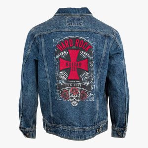 Guitar Company Denim Jacket with Cross Skull Roses