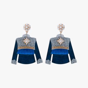 Glitter Denim Jacket Earring in Blue & Gold